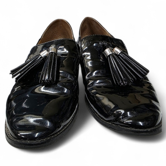 Franco Sarto Other - Franco Sarto Black Patent Tassel Loafers Size 10 Classic Chic Slip - Ons Preppy